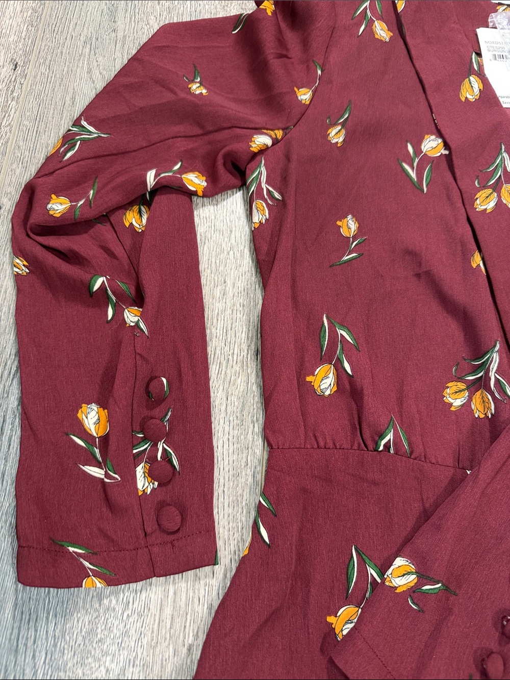 Elodie Burgundy Floral Wrap Blouse with Yellow Accent - Picture 9 of 9